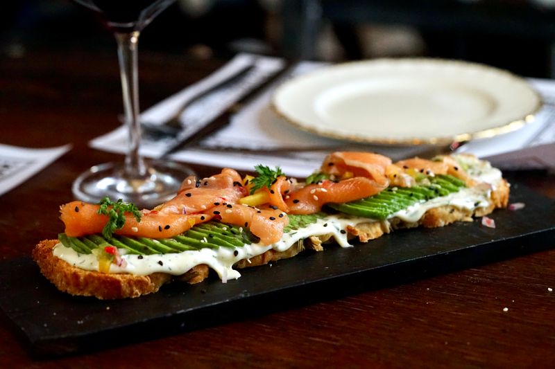 Smoked salmon cream cheese open-faced sandwich